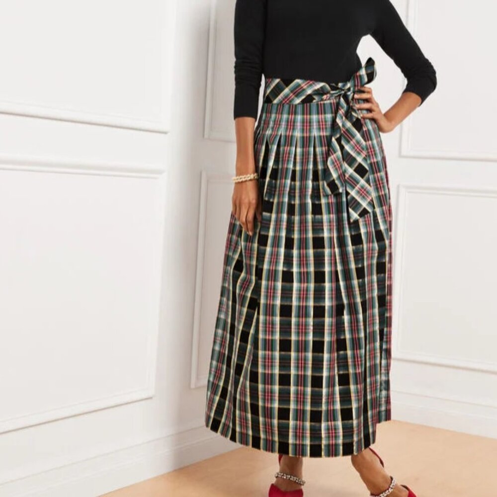 Talbots Metallic Taffeta Patio Skirt - Celebrate Plaid / Size 10p